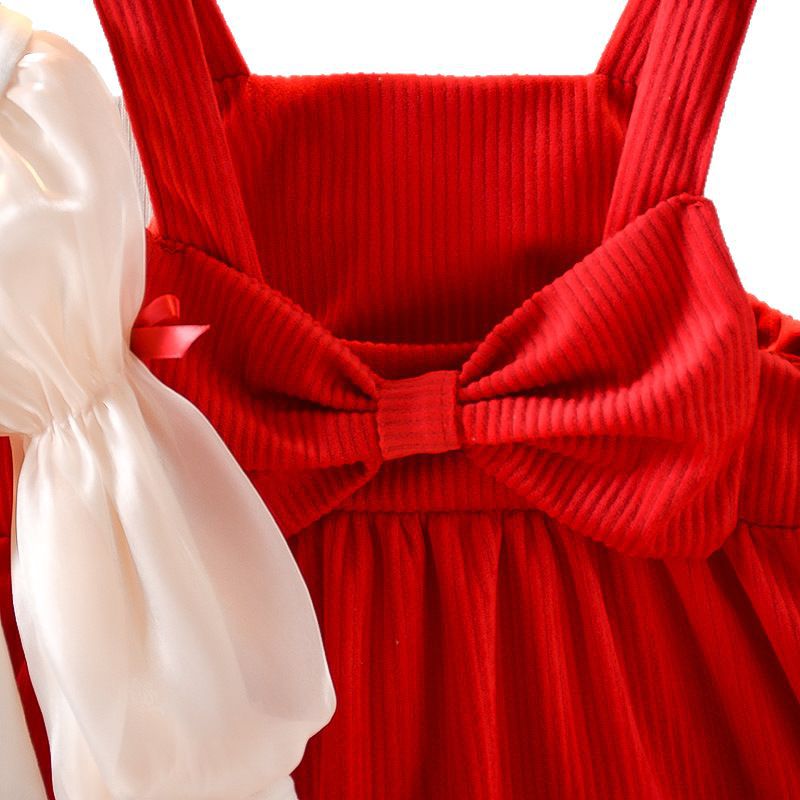 Girls' two-piece dress set - double happiness red