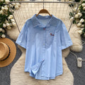 K-style pink polo collar small spur embroider short-sleeved shirt women's summernew arrivallooseeasiest for matchslimming looktops