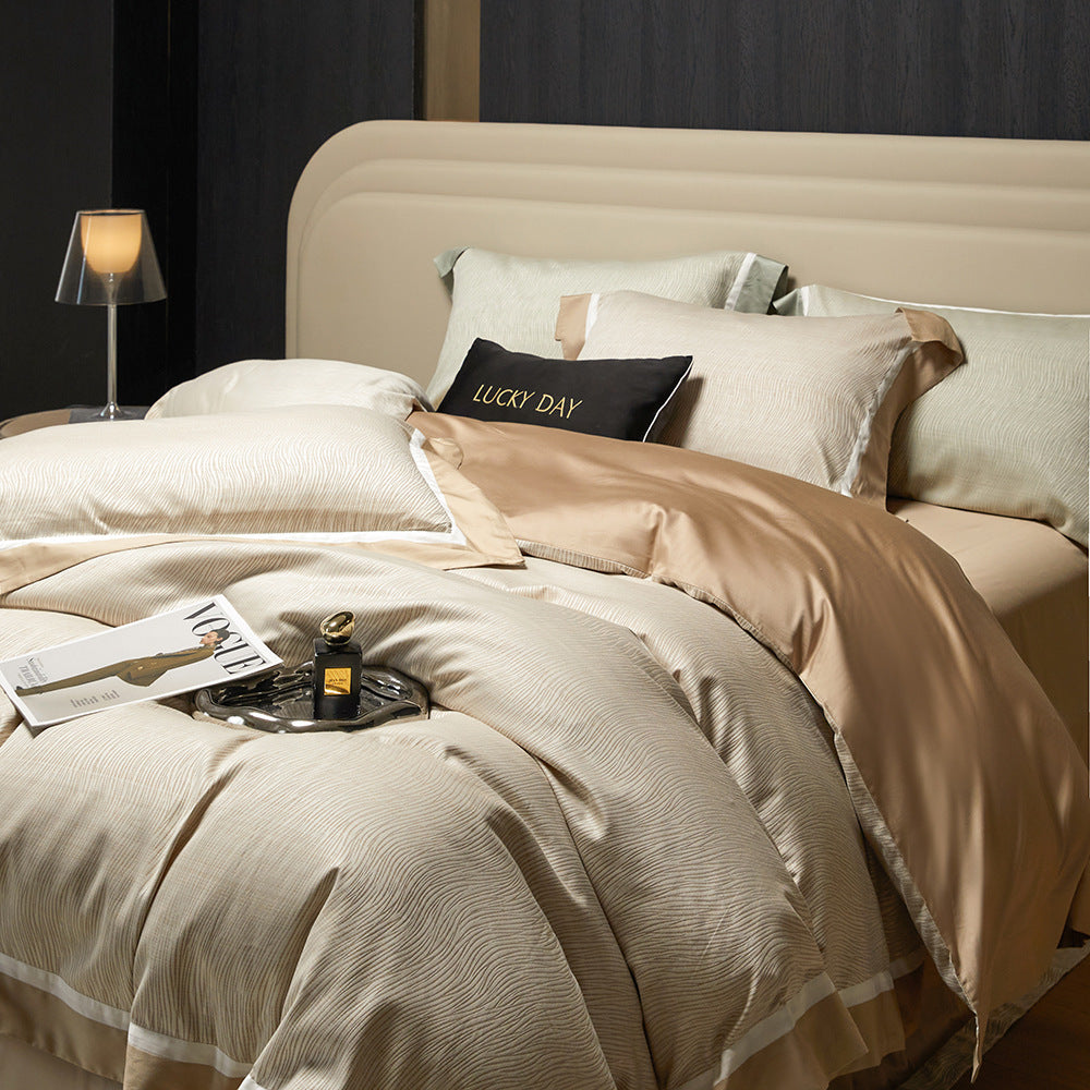 Italian luxury 120 long-staple cotton four-piece set of color-woven jacquard moisture-absorbing soft gift box packaging housewarming gift