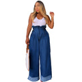 European and american style high-waisted straight-leg jeans -  cross-border women's fashion streetwear casual drawstring elastic wide-leg pants