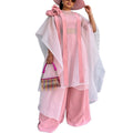 Trendy african-inspired loose sheer top & wide-leg pants set - pink robe two-piece outfit for parties & weddings