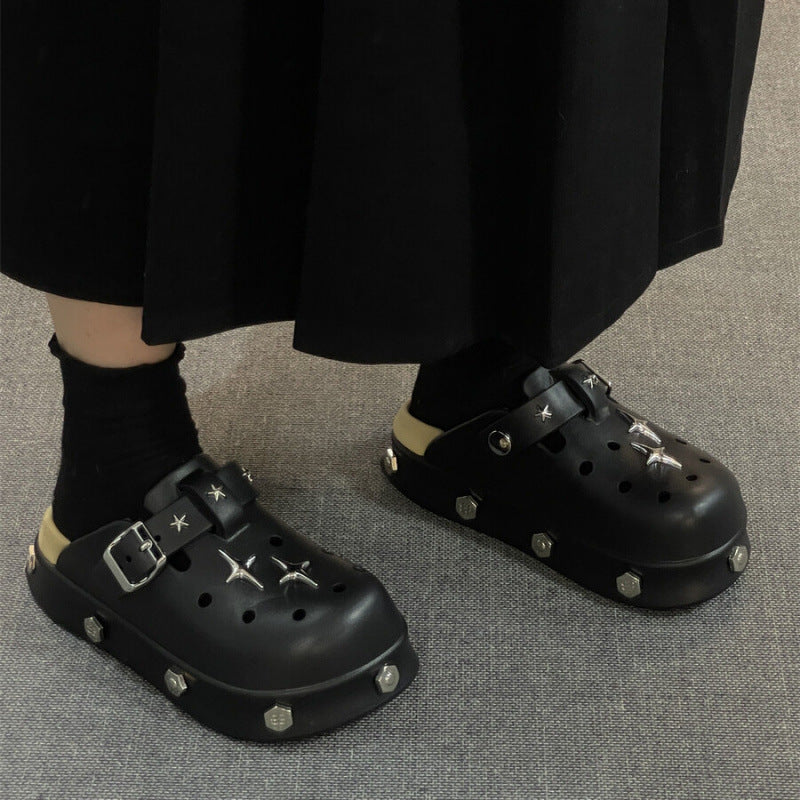 Thick sole heightened toe half slippers women's 2025 new spring lightweight birkenstock slippers outwear crocs women's