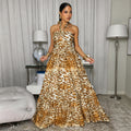 C7769 cross-border  new women's leopard print cutout waist maxi beach dress