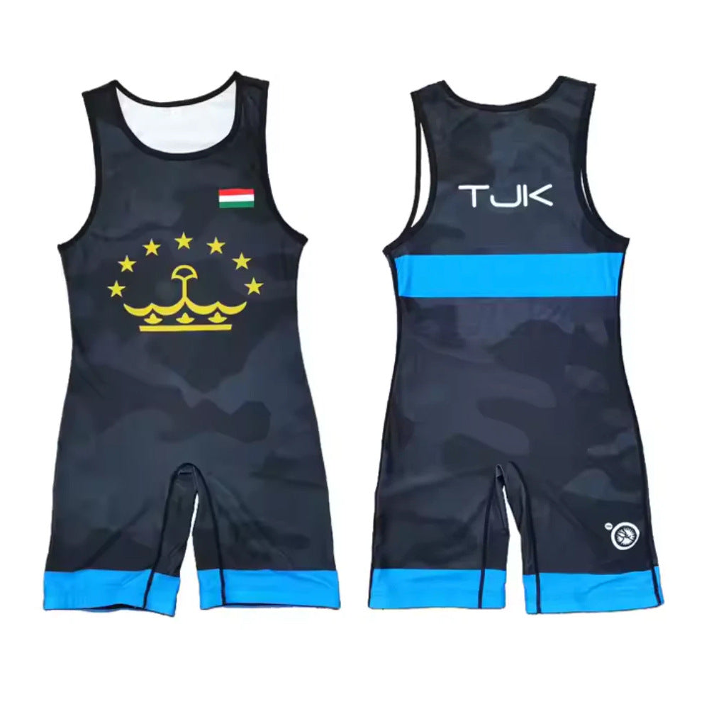 Sublimation full body print men's one-piece wrestling suit custom match weightlifting suit men's and women's free wrestling one-piece vest