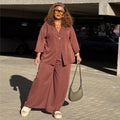 European and american women's clothing  autumn new collection: sweet and fresh v-neck batwing sleeve high-waisted wide-leg pants fashion casual set