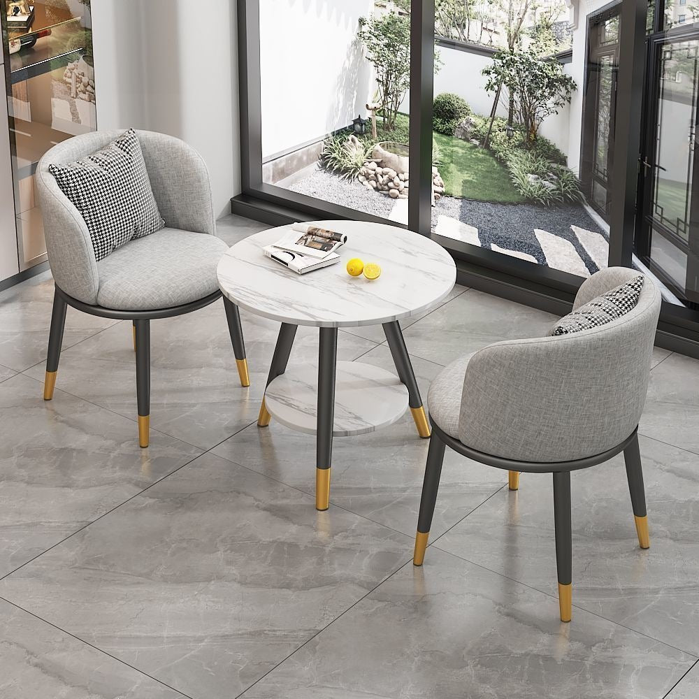 Luxury negotiation table and chair set - modern minimalist rock slab small round table hotel reception desk and chair set (one table, two chairs)