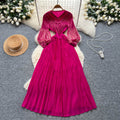 Elegant court-style bubble sleeve dress - women's autumn tassel design, mature and chic, flowy maxi dress