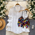 Minimalist chic lantern sleeve sequin cami top - women's exquisite beaded sequin waist-tie versatile high-end blouse