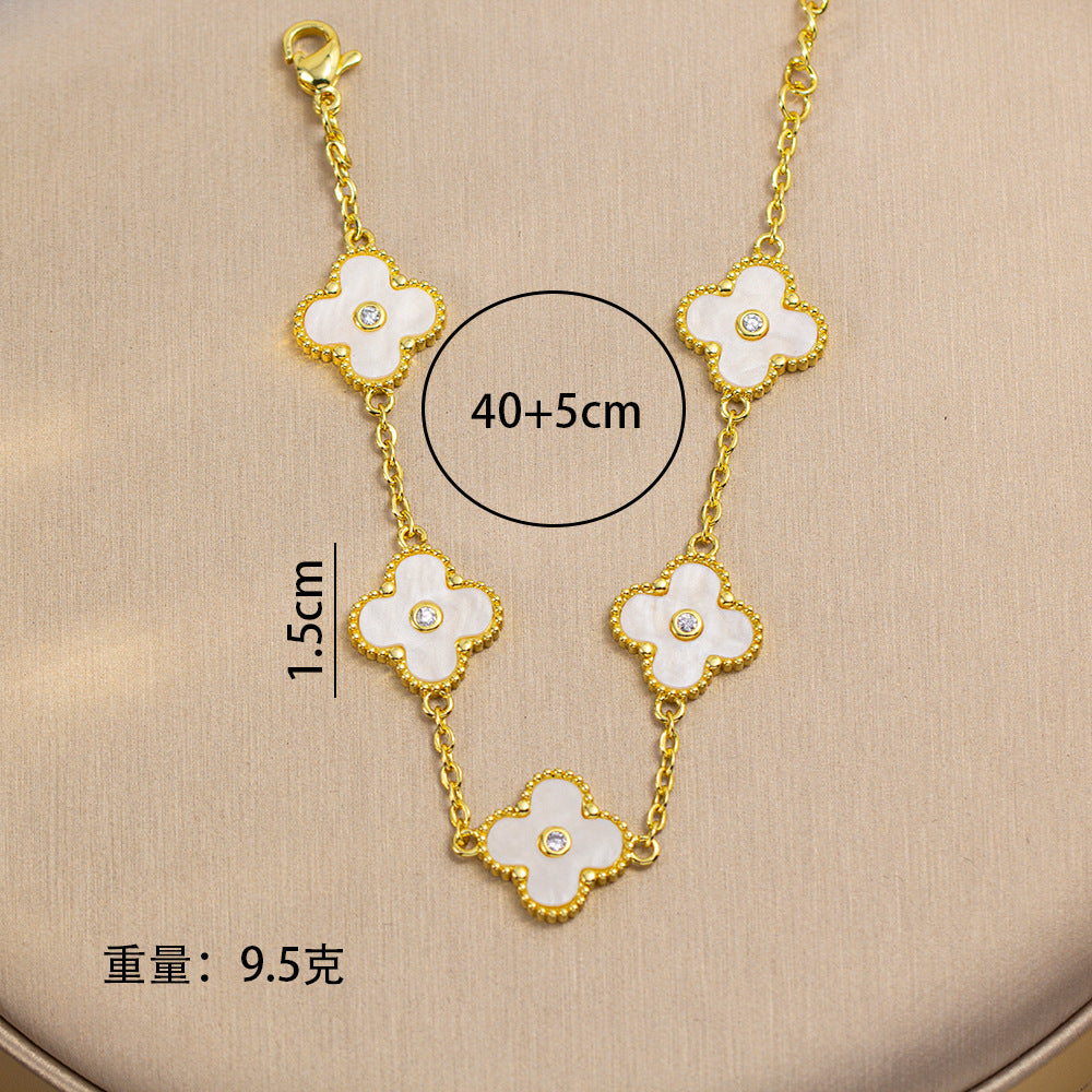 [copper inlaid with zirconium] fashionnew arrival exquisite four-leaf clover bracelet jewelry suitelegant necklace for women four-piece jewelry set