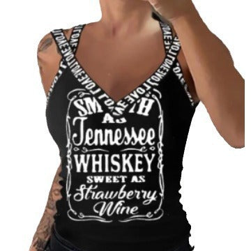 european and american export women's clothing: elegant, stylish, and trendy short sleeveless top with printed lettering and slim fit straps