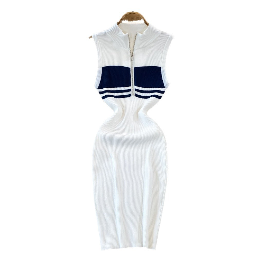 Polo collar stripesknitting vest dress summerclassy pure desire hot girl sexy silmslimming look hip-hugging dress