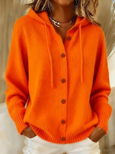 european and american button-down knit hoodie cardigan - new autumn/winter collection - solid color casual fashion women's outerwear