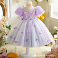 Rainbow girl's dress - new style first birthday baby dress with 3d butterfly back, bubble sleeves, and sequin detail