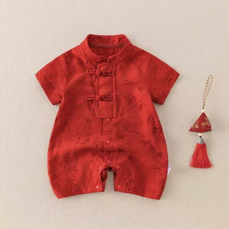 Summernew arrival red full moon 100 days first birthday catching week clothes new chinoiserie baby one-piece clothes chinese style ritual crawling clothes