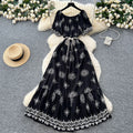 Literaryretro one shoulder lantern sleeve strap waist printingdress women's summer slimming lookelegantruffles long skirt