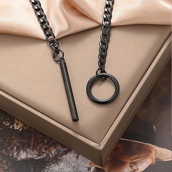 Women's ring sliding chain necklace stainless steel chain necklace punk rock collar necklace handmade available