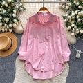 K-stylework clothing style lapel casual beaded shirt women's easiest for matchlong sleeveslooseslimming lookeasiest for matchsense of designtops