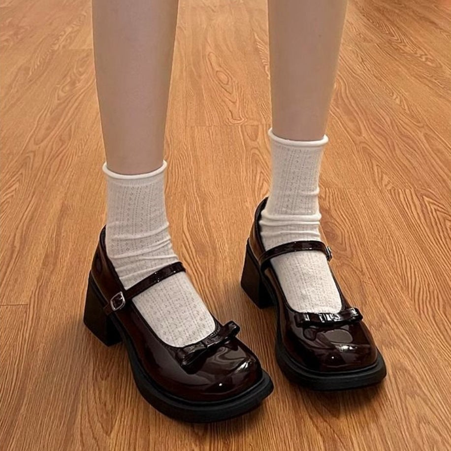 Bow Japanese muffin shoes women's 2025 spring new British style sweet skirt jk cute princess small leather shoes