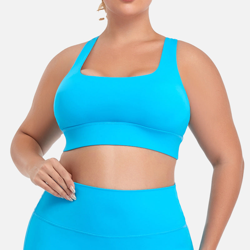 European and american plus size women's sports bra - high impact, shockproof, padded, yoga bra with racerback straps
