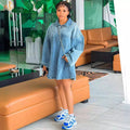 European and american style women's dress -   spring/summer cross-border fashion - trendy lapel loose fit denim skirt