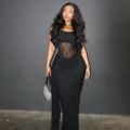 European and american style cross-border women's solid color design cropped bodycon dress - round neck slim fit streetwear maxi dress
