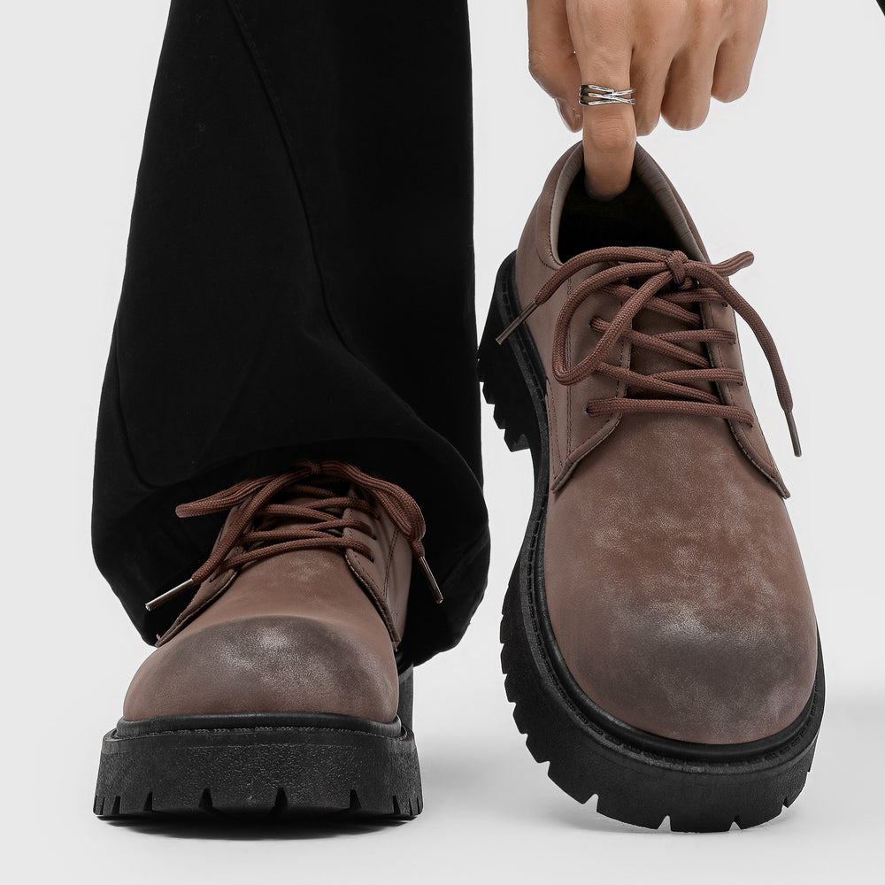 Derby shoes 2026new arrivalspringlow anklebootsmenretroworkwear shoesthick soleincreased breathable suede shoes