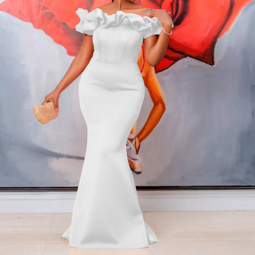 D552 european and american cross-border women's clothing   summer off-the-shoulder sexy mermaid maxi dress african dress