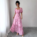 european and american  cross-border new french v-neck floral maxi dress with puff sleeves