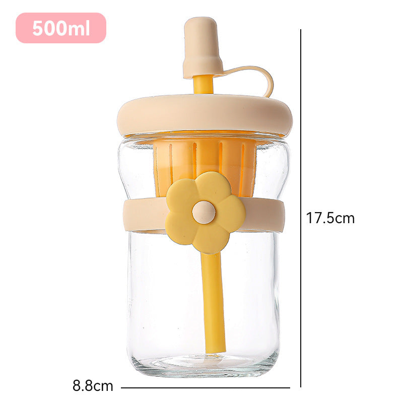 Drop shipping free shipping flower glass cup with lid and straw ins large capacity tea water separation tea cup ins feng shui cup