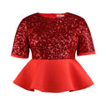 Am030526tautum round neck three-quarter sleeve sequintops ruffle hem waist easiest for match women's clothing spangle