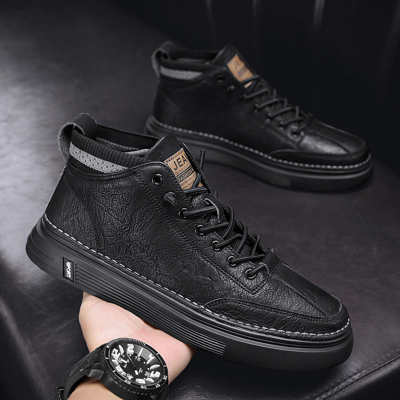 2025 new spring men's shoes: spring work trendy high-top sneakers, casual leather shoes, martin boots, versatile fashion sneakers
