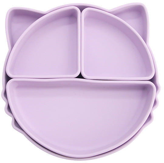 Food grade silicone children's dinner plate, infant complementary food grid dinner plate, cartoon cat easy to clean children's tableware