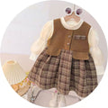 【dropshipping】 stylish kids' fleece-lined autumn/winter vest dress two-piece set - trendy princess dress for baby girls