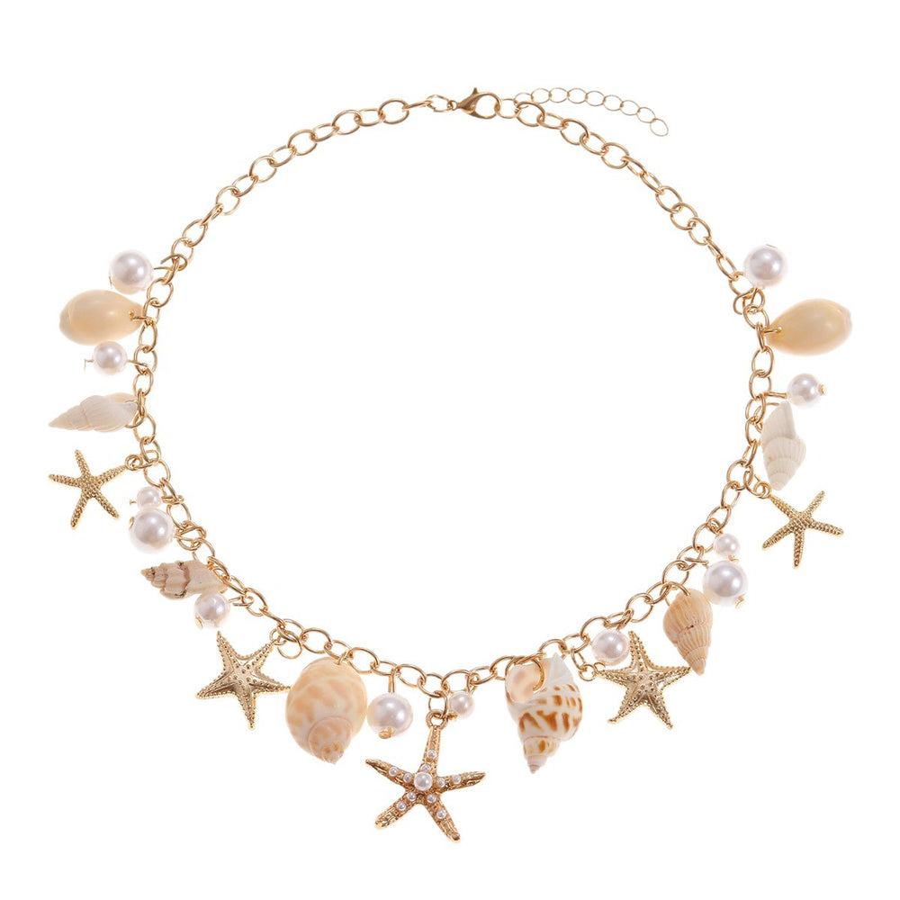 Wholesale women's necklace accessories - european & american style, bohemian starfish & seashell, high-end faux pearl choker necklace