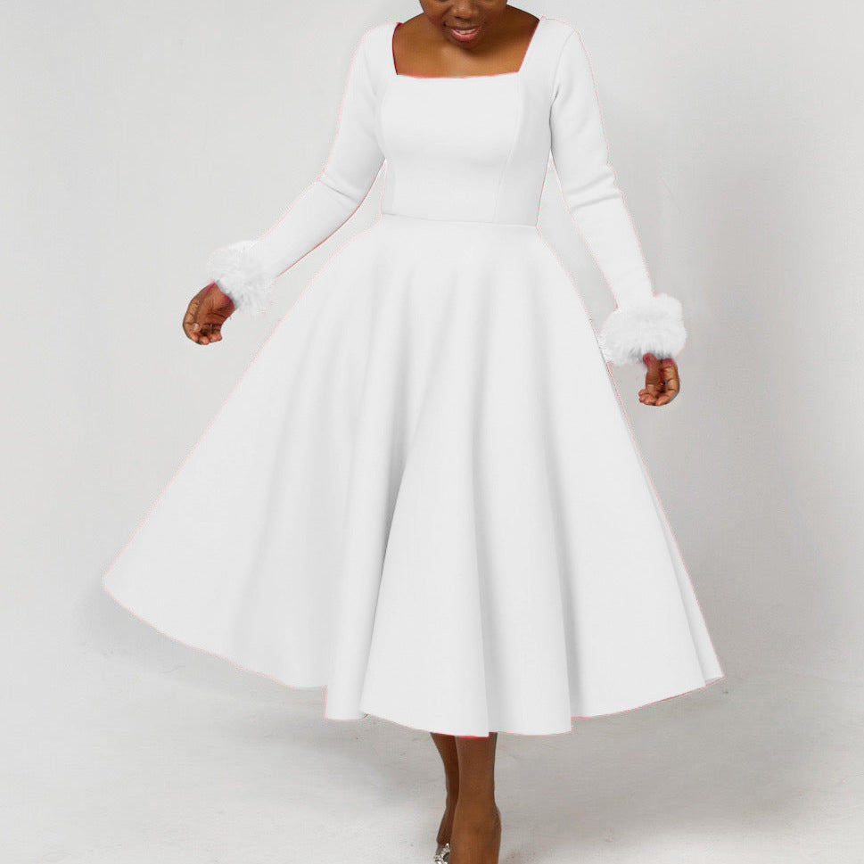 D451 party dress independent station winter elegant elegance fur decoration large skirt dress african dress