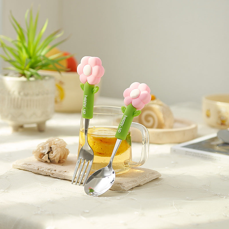 Cartoon sunflower western dinnerware set - cutlery, forks, and spoons for kids - stylish, portable, 304 stainless steel forks and spoons
