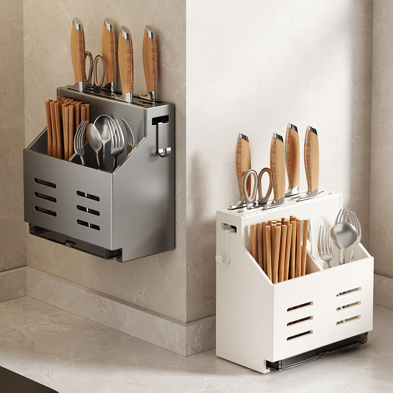 Chopsticks cage storage box Kitchen knife holder Wall hanging Stainless steel spoon Chopsticks cage basket Integrated non-punching knife rack