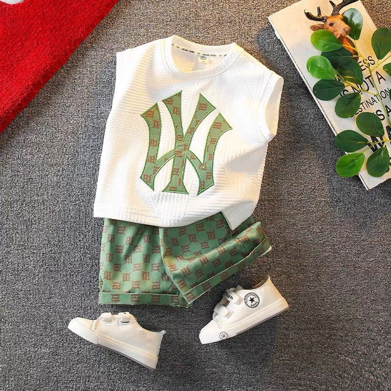 Boys' summer sleeveless outfit, kids' stylish summer clothes,  new trendy vest two-piece set