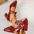 cross-border e-commerce plus size women's spring new collection single shoes - bowknot chunky heel fashion shoes wholesale