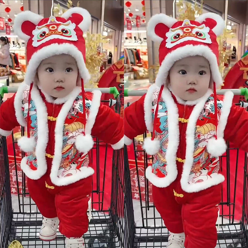 Baby winter outfit, unisex, 100-day celebration & first birthday dress, chinese new year outfit, infant red festive romper