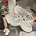Parisian strappy chunky sneakers for women, new spring/summer 2026 collection, breathable mesh round toe lace-up casual athletic shoes