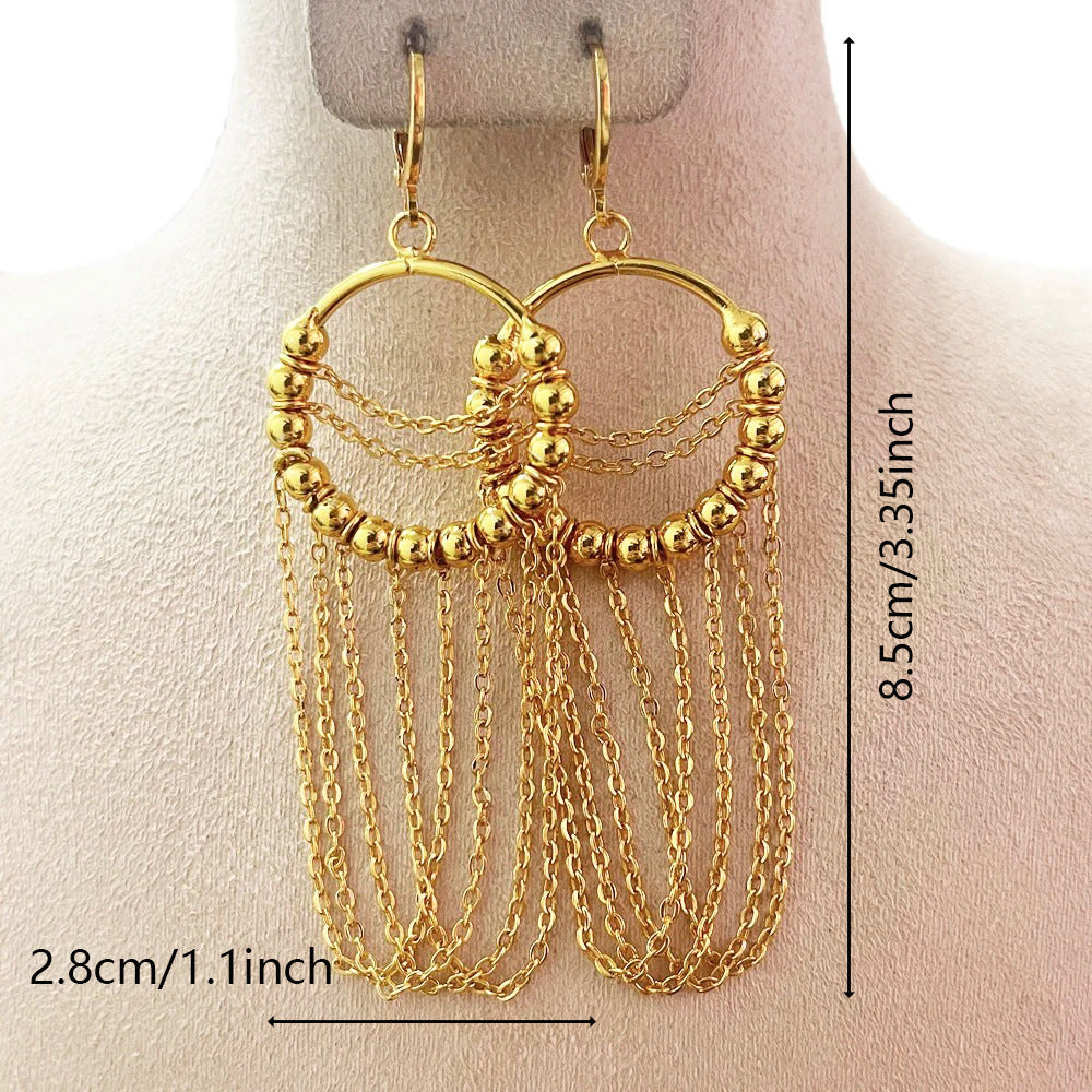 hot-selling golden high-end exquisite exaggerated round tassel earrings hoop ball earrings