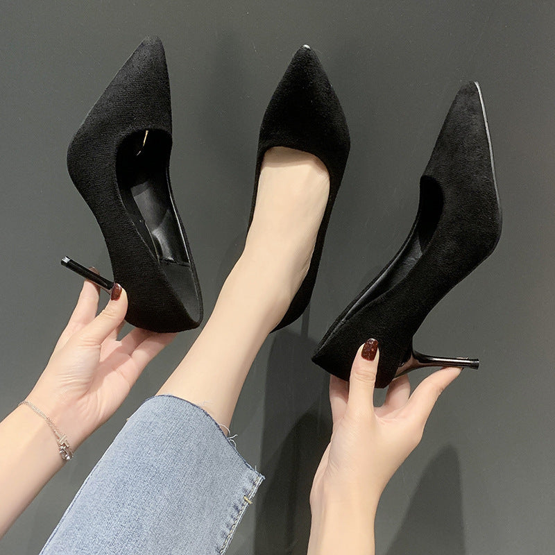 High heels for women 2025new arrivalpopular suede fashioneasiest for matchautum women's shoes k-style banquet stiletto pointed toe flats