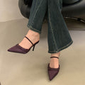 Yx2026new arrival rhinestone french high heels women's stiletto pointed toe shallow half drag one-word belt silks and satins toe cap sandals