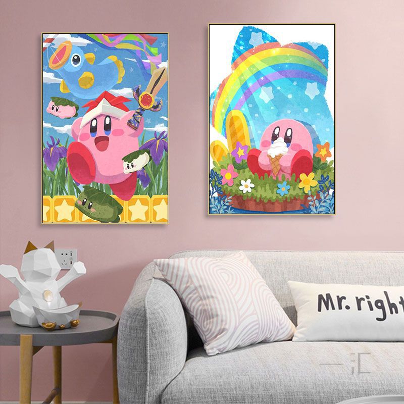 Star Kirby decorative painting pink girl bedroom children's room hanging painting cartoon animation cute princess bedside mural