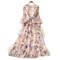 French chic floral slim-fit printed dress - women's summer tie-waist a-line maxi dress - vacation style, slimming design