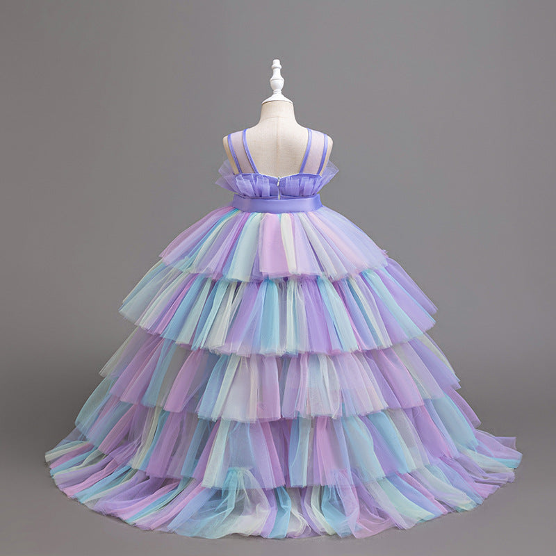 European and american style cross-border formal dresses for special occasions, runway fashion, girls' princess dresses, rainbow gradient mesh train