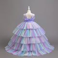 European and american style cross-border formal dresses for special occasions, runway fashion, girls' princess dresses, rainbow gradient mesh train