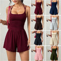 Amazon fashion cross-border  summer new style suspender women's casual chest wrap jumpsuit shorts wide leg loose