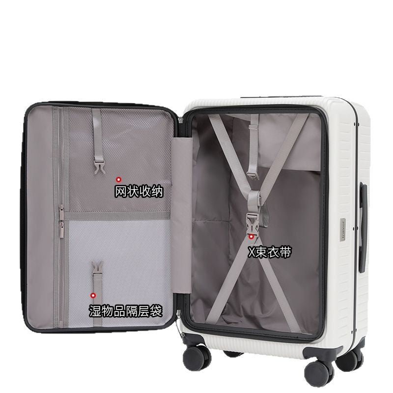 Side open lid luggage female double zipper 2025 front open suitcase trolley case password case boarding case